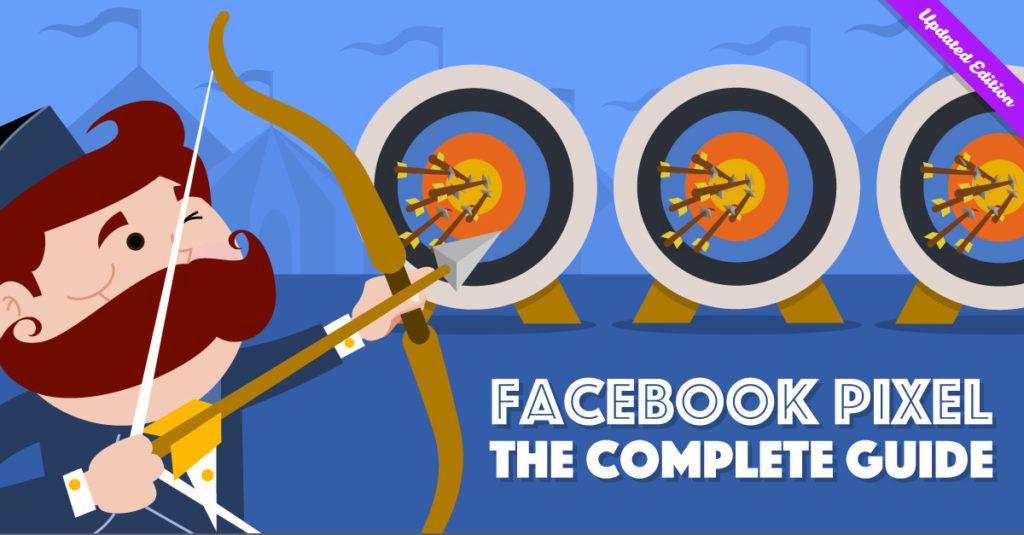 AdEspresso mascot shooting arrows at targets, "Facebook Pixel Complete Guide" 