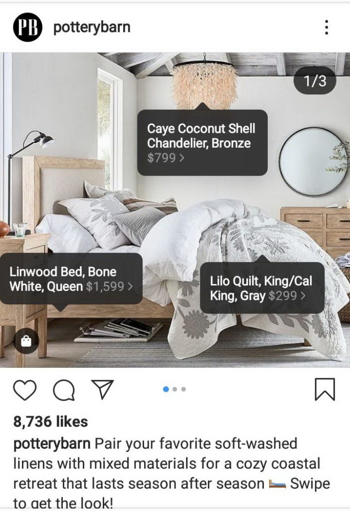 Pottery Barn product tags Instagram ecommerce