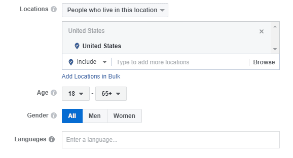 Demographic settings in Facebook