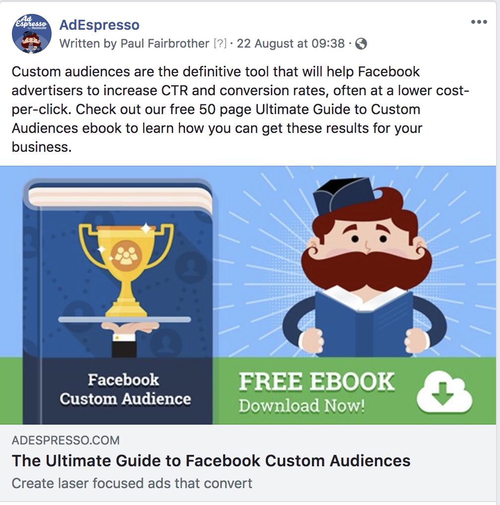 Facebook best CTA experiment ad No Button example