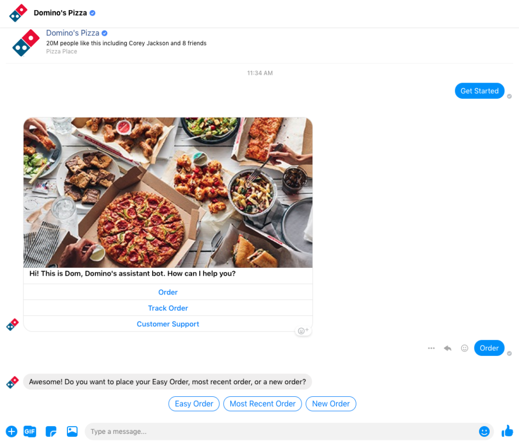 Dominos Messenger chatbot eg