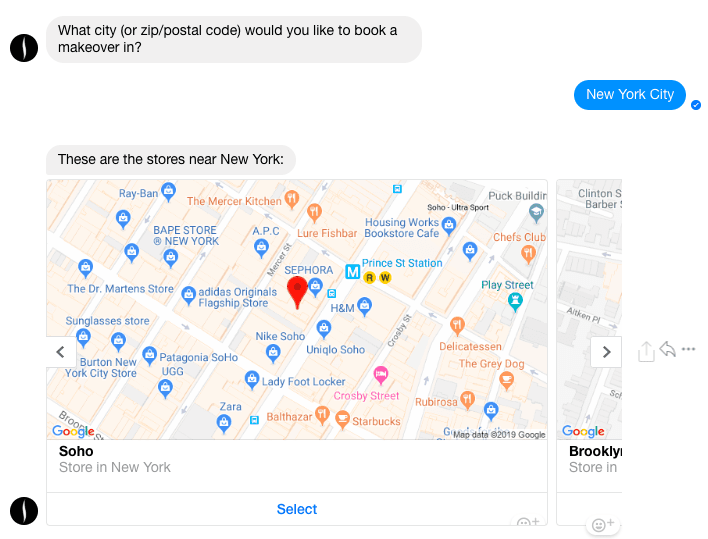 Sephora Messenger chatbot eg 2