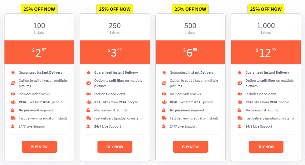 Buy Instagram Likes - Package options from Buzzoid