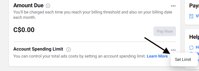 Option to set an account spending limit for your Facebook ads