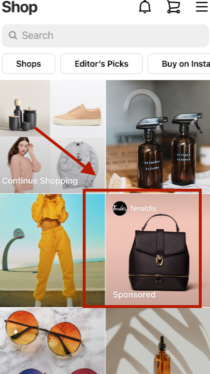 Facebook update: Instagram shop tab ad