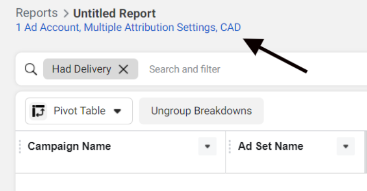 Report hyperlink in Facebook Ads Manager