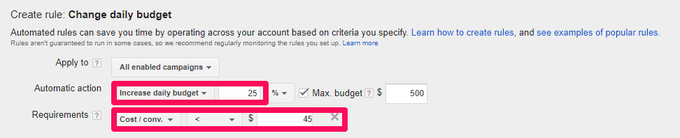 showing how to create budget rules