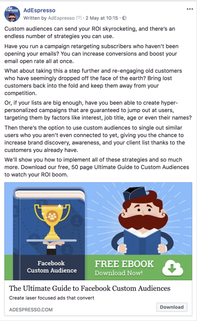 facebook ad copy length - adespresso experiment text example 7