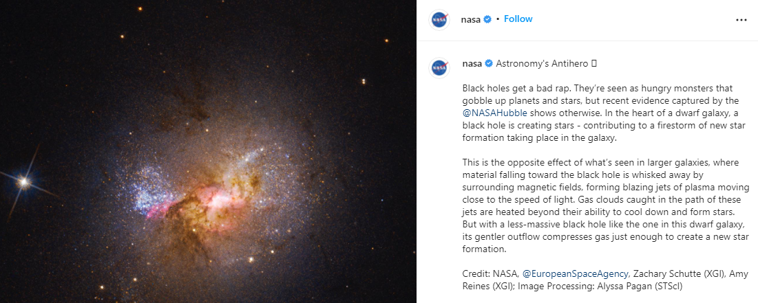 Instagram post from NASA's account with long caption